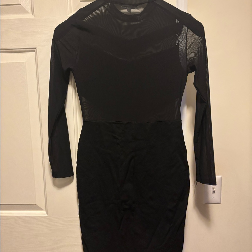 Charlotte Russe Black Long Sleeve Mesh Bodycon Dress